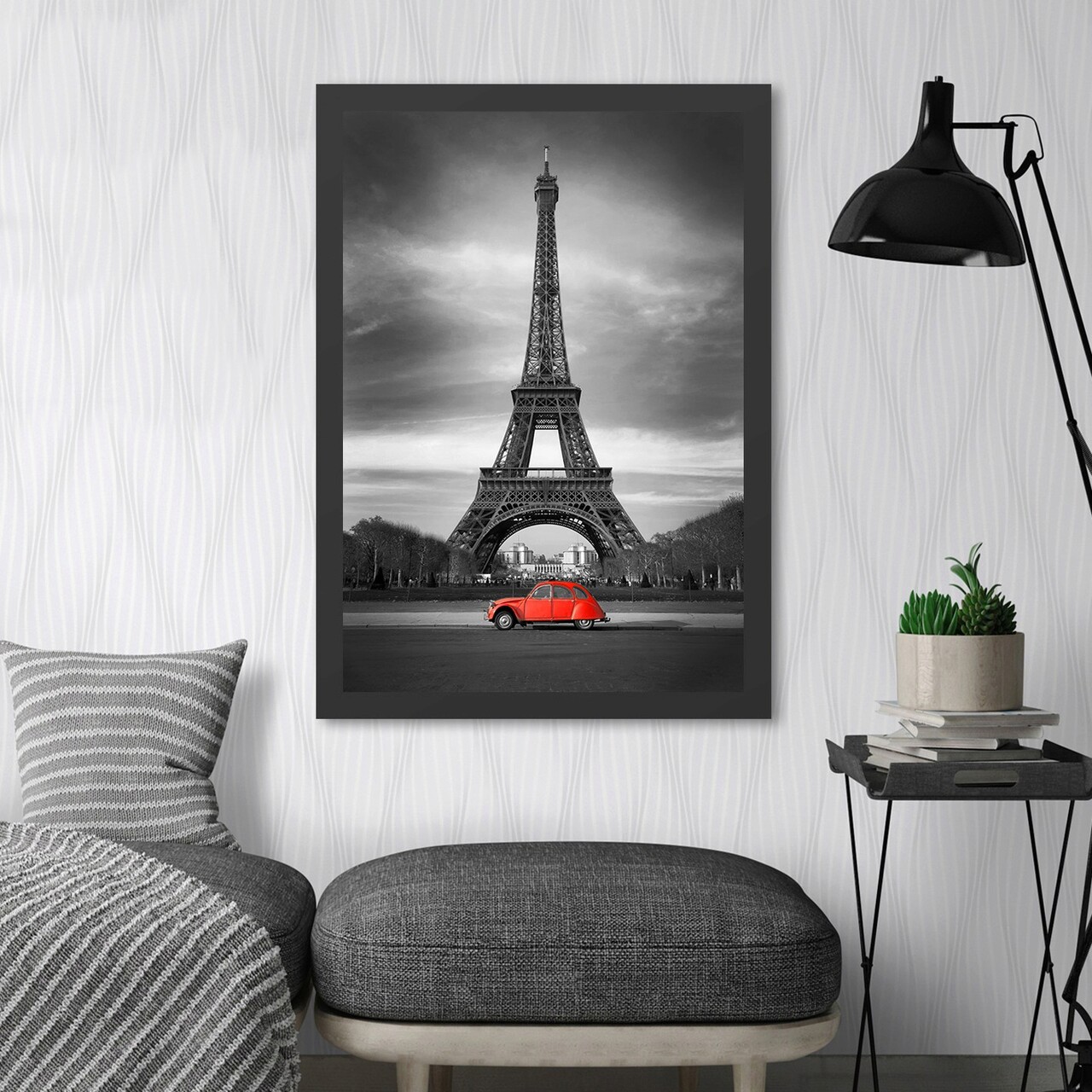 Tablou decorativ, Eiffel Tower (55 x 75), Polistiren, Negru/Rosu - imagine 3